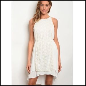 Ivory, Intricate Lace Accents, Hi-Lo Layered Hem